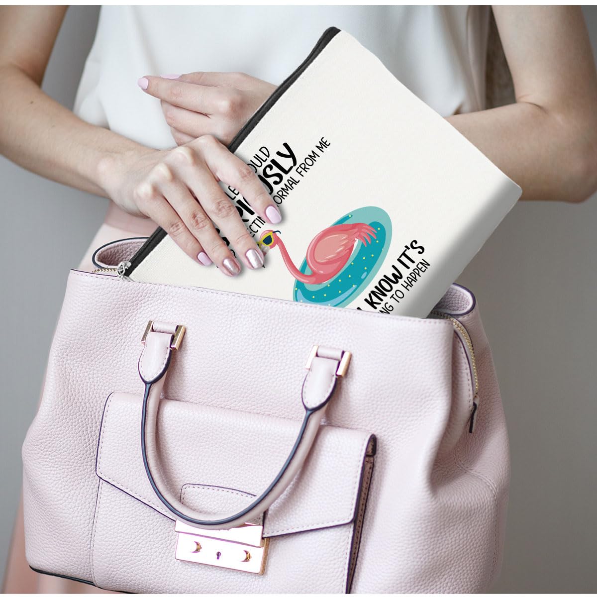 Pink Flamingo Makeup Bag - Funny Cosmetic Bag for Women & Girls | Flamingo Gifts for Mom, Friends, Birthday, Christmas, Beach Trips | Perfect for Travel, Parties & Summer Accessories