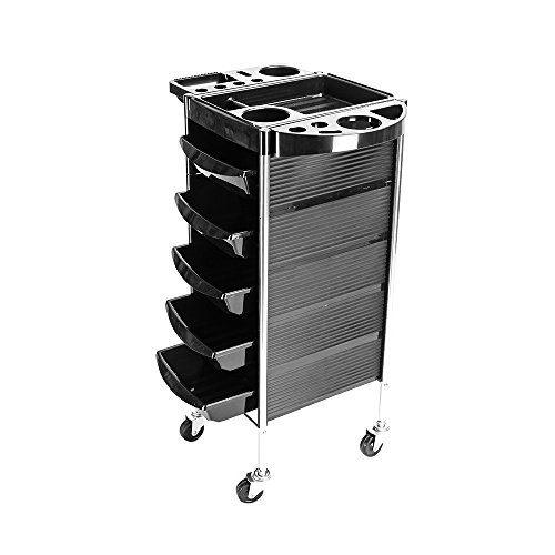 Binrrio 5-Tier Rolling Beauty Salon Cart with 5 Removable Drawers - Portable ABS & Stainless Steel Hairdresser Storage Trolley for Salon, Spa, or Home Use - Black (Type 2)