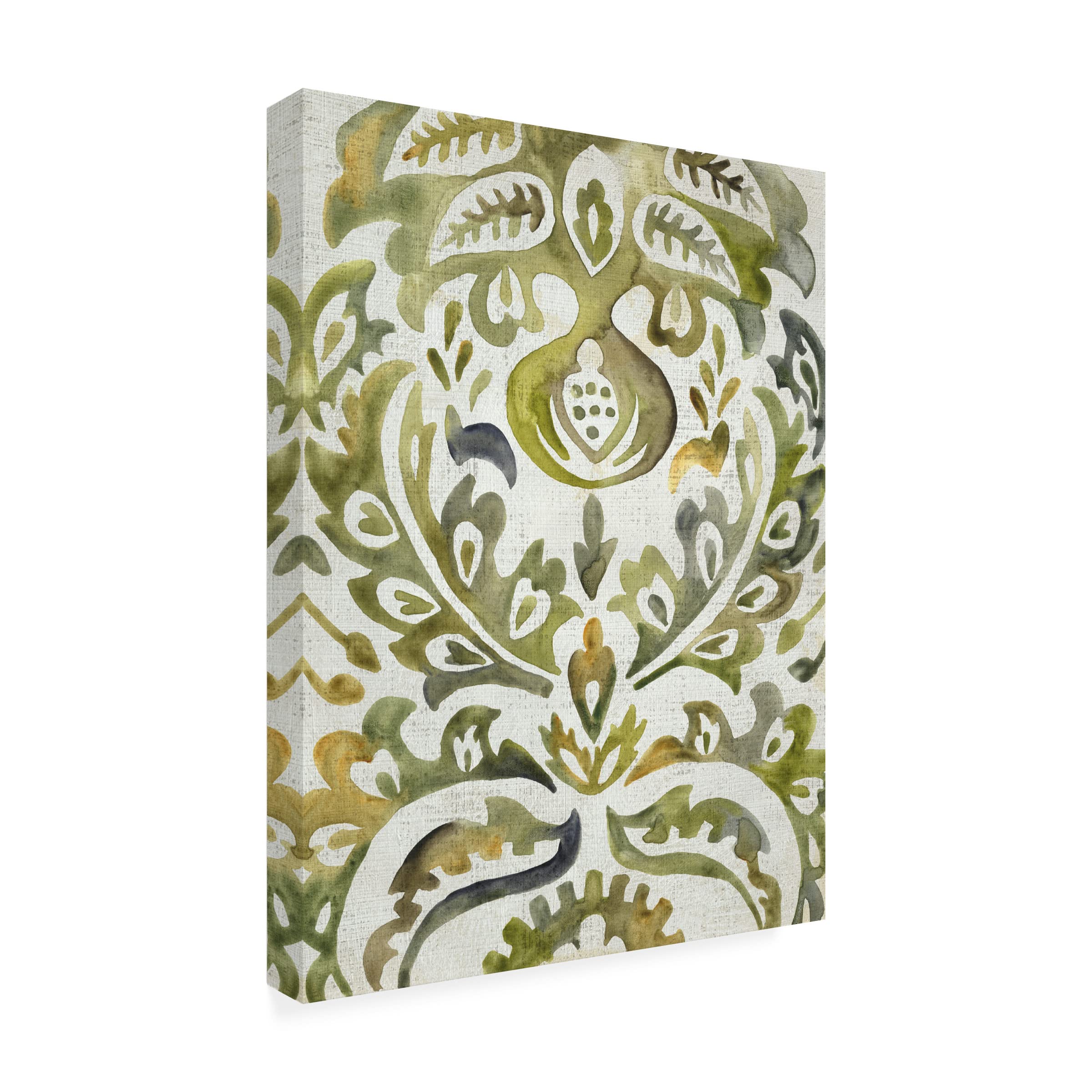 Trademark Fine Art 'Verdant Damask I' Canvas Wall Art by Chariklia Zarris - Modern Botanical Painting for Living Room, Bedroom & Office Decor