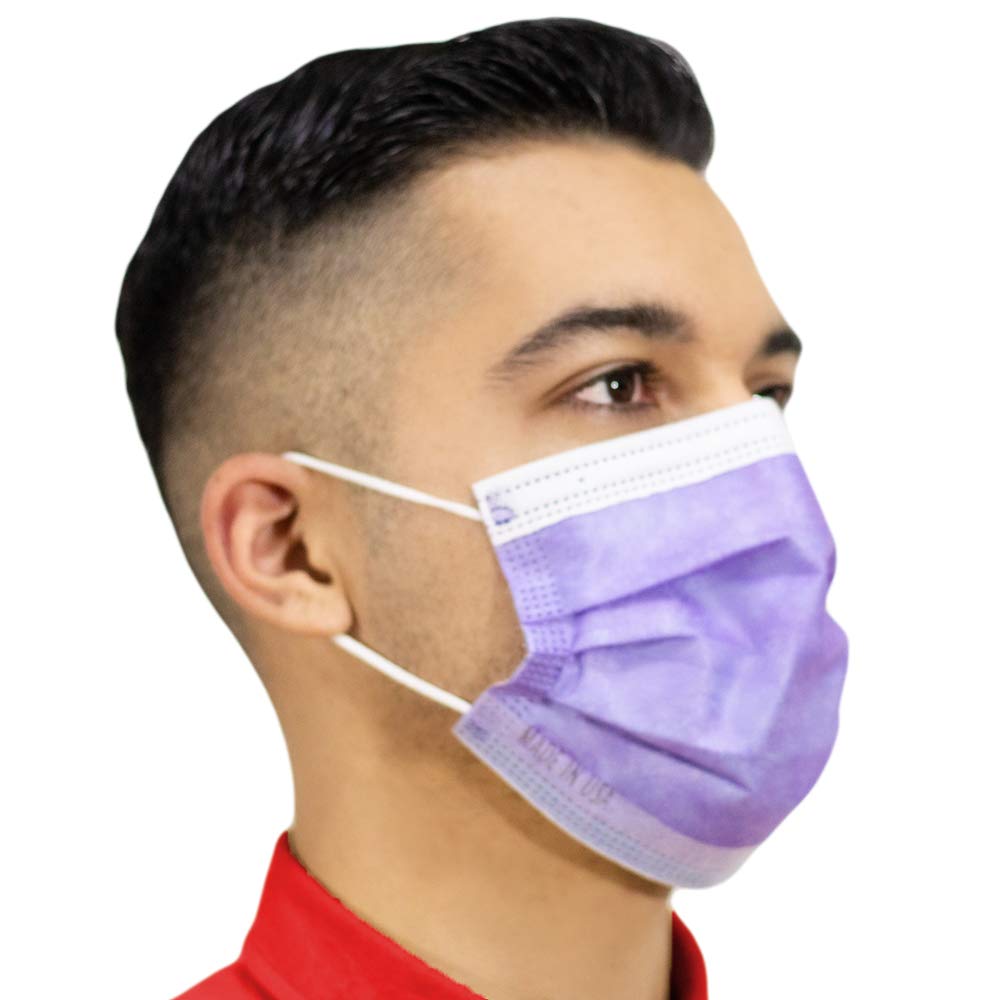 4-Ply Breathable Disposable Face Masks - Made in USA - Comfortable Elastic Ear Loops - Multiple Colors (500 Pack, Purple) - Perfect for Daily Use, Travel, Work & School Protection