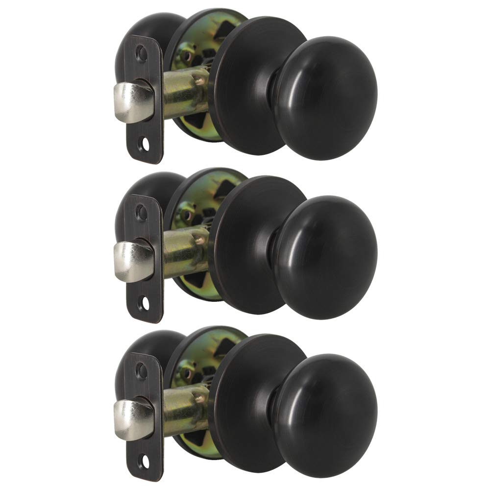 (3 Pack) Oil Rubbed Bronze Passage Door Knobs - Mushroom Style Hall Closet Handles, Stainless Steel Keyless Non-Locking Door Knobs for Bedroom, Bathroom & Interior Doors