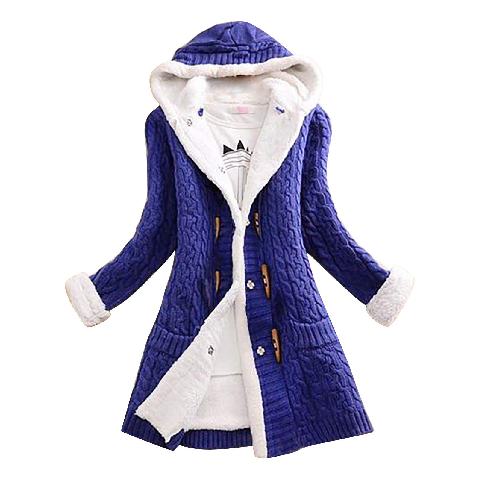 XCeihe Women's Casual Knit Button-Down Long Sleeve Cashmere Hooded Cardigan - Soft Warm Winter Sweater for Office, Travel & Lounge Wear