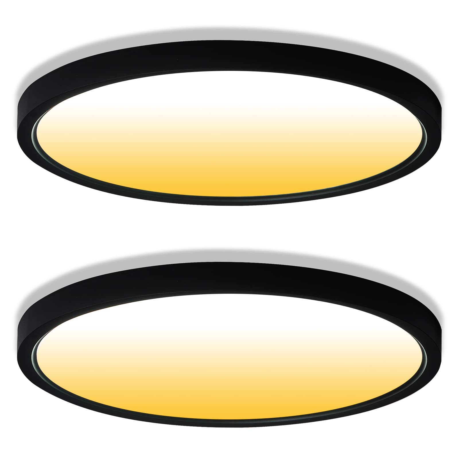 Dimmable Matte Black LED Flush Mount Ceiling Light - 15.8 Inch Round, 3K/4K/5K Color Temperature Adjustable by Switch, 24W 2400LM 120V, ETL Certified, 2 Pack - Perfect for Bedroom, Kitchen, Hallway & Office Lighting