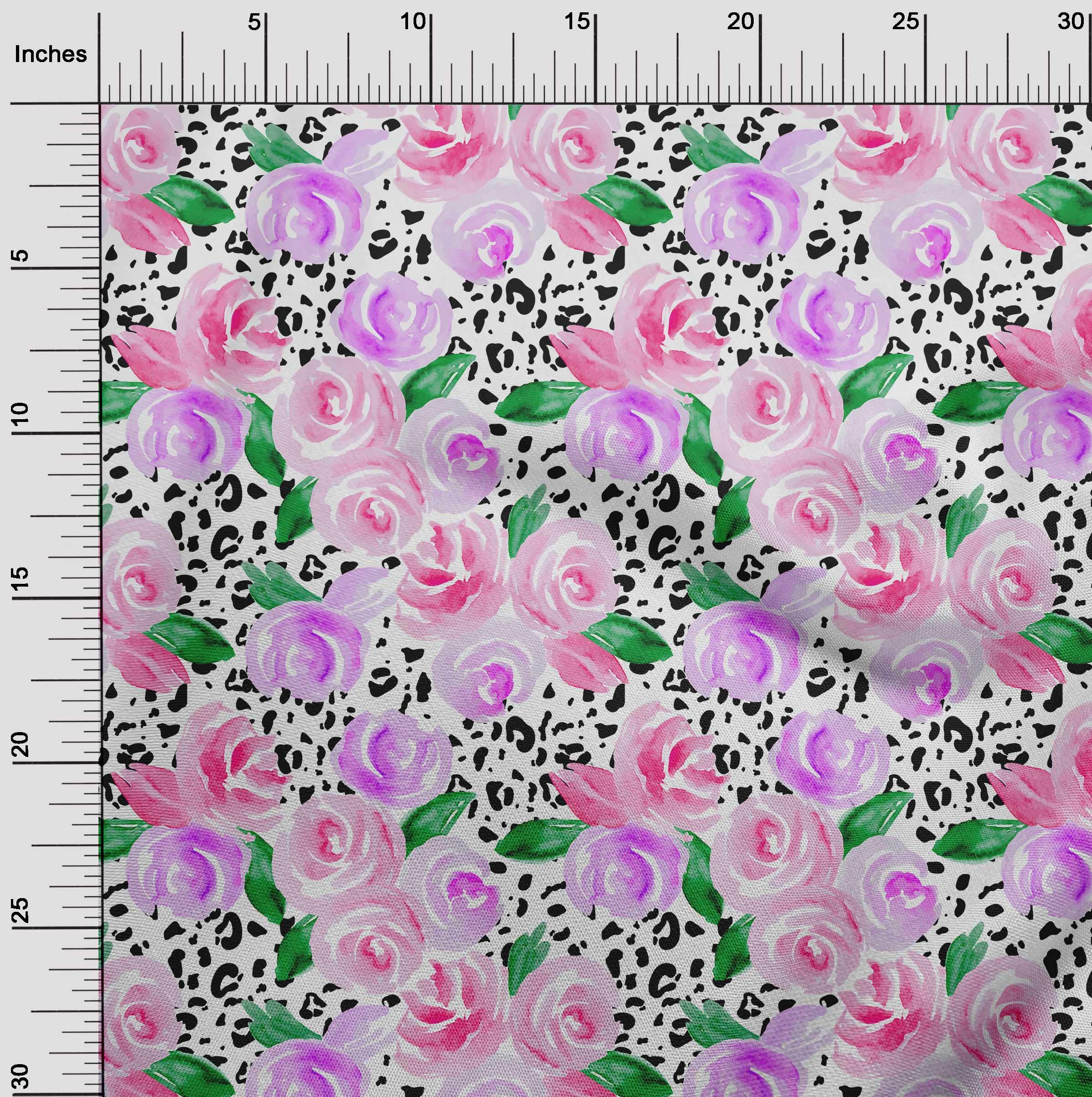 oneOone Georgette Viscose Rose Pink Floral Watercolor Dress Fabric - 42 Inch Wide Fabric by The Yard for Dresses, Blouses & DIY Fashion Projects