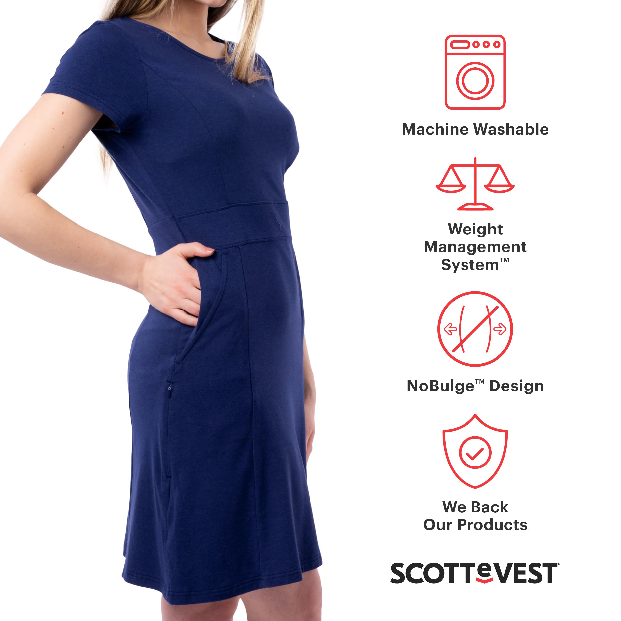 SCOTTeVEST Women's Daisy Dress with 8 Hidden Pockets - Breathable Moisture-Wicking A-Line Short Dress for Travel, Work & Casual Wear | Perfect for Summer Outings, Business Trips & Everyday Comfort