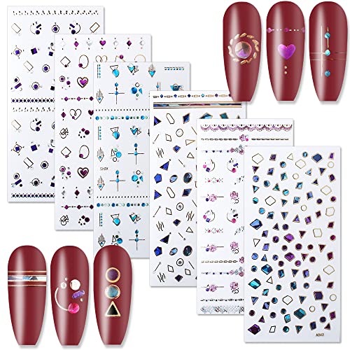 WOKOTO 6 Sheets 3D Self-Adhesive Nail Art Stickers - Sapphire Rose Flower Design Rhinestone Decals for Manicure & Nail Decoration | Perfect for Parties, Weddings, and Special Occasions