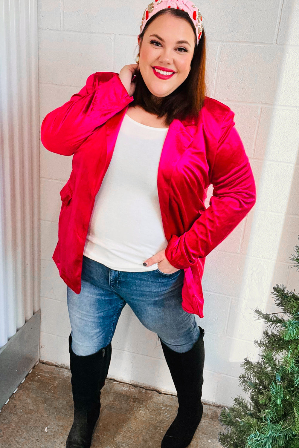 Elegant Magenta Velvet Blazer for Women - Stylish Lapel Jacket for Office, Parties & Special Occasions