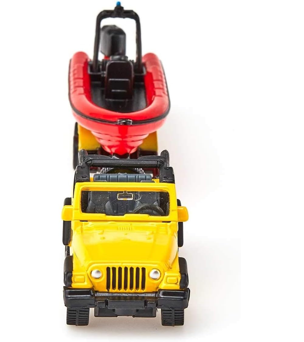 Siku 1658 Jeep with Boat - Yellow/Red Metal/Plastic Toy for Water Play