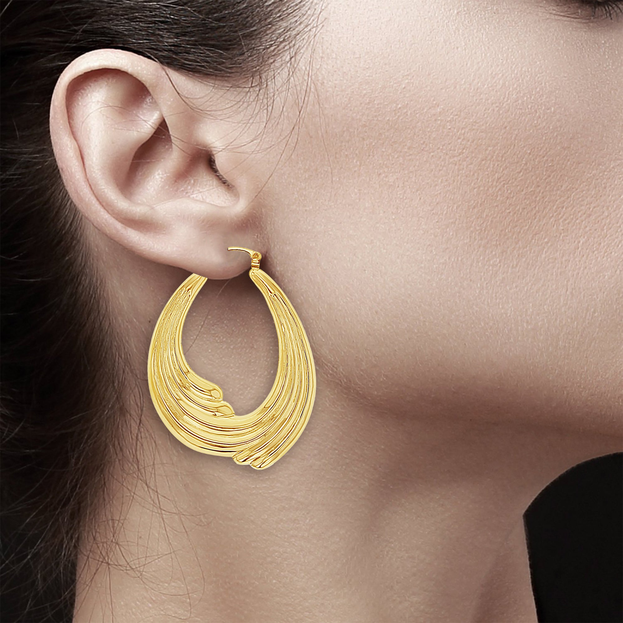 14k Yellow Gold Polished Wave Hoop Earrings - Elegant & Trendy Jewelry for Women, Perfect for Parties, Weddings & Everyday Wear