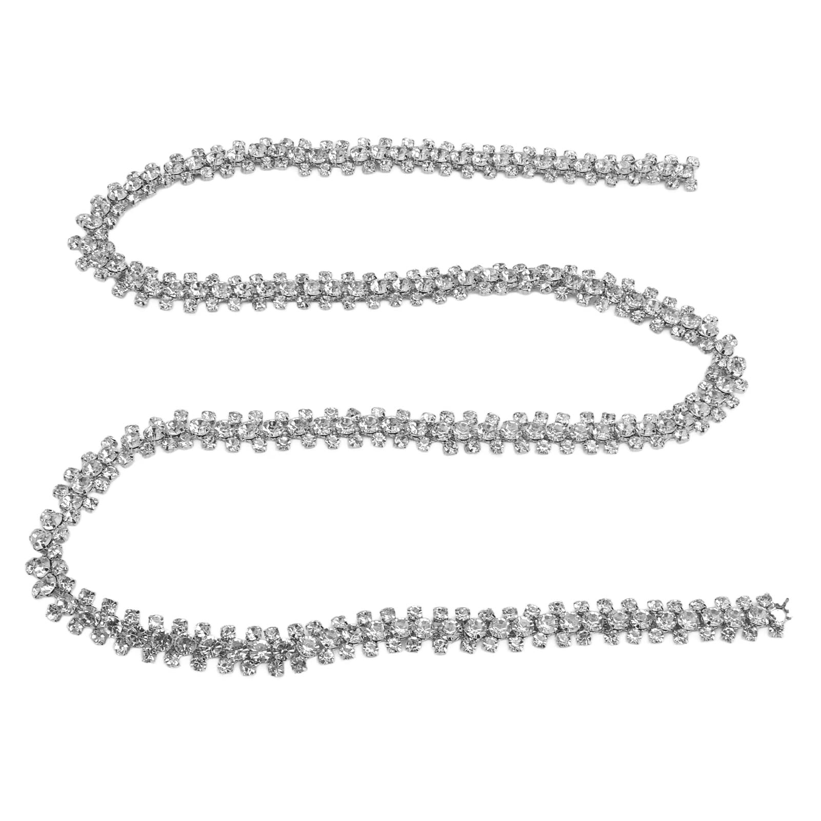 3-Row Round Rhinestone Chain Trim - 1 Yard DIY Jewelry Making Supplies for Necklaces, Bracelets & Clothing Embellishment | Sparkling Rhinestone Trim for Costumes, Wedding Dresses & Craft Projects