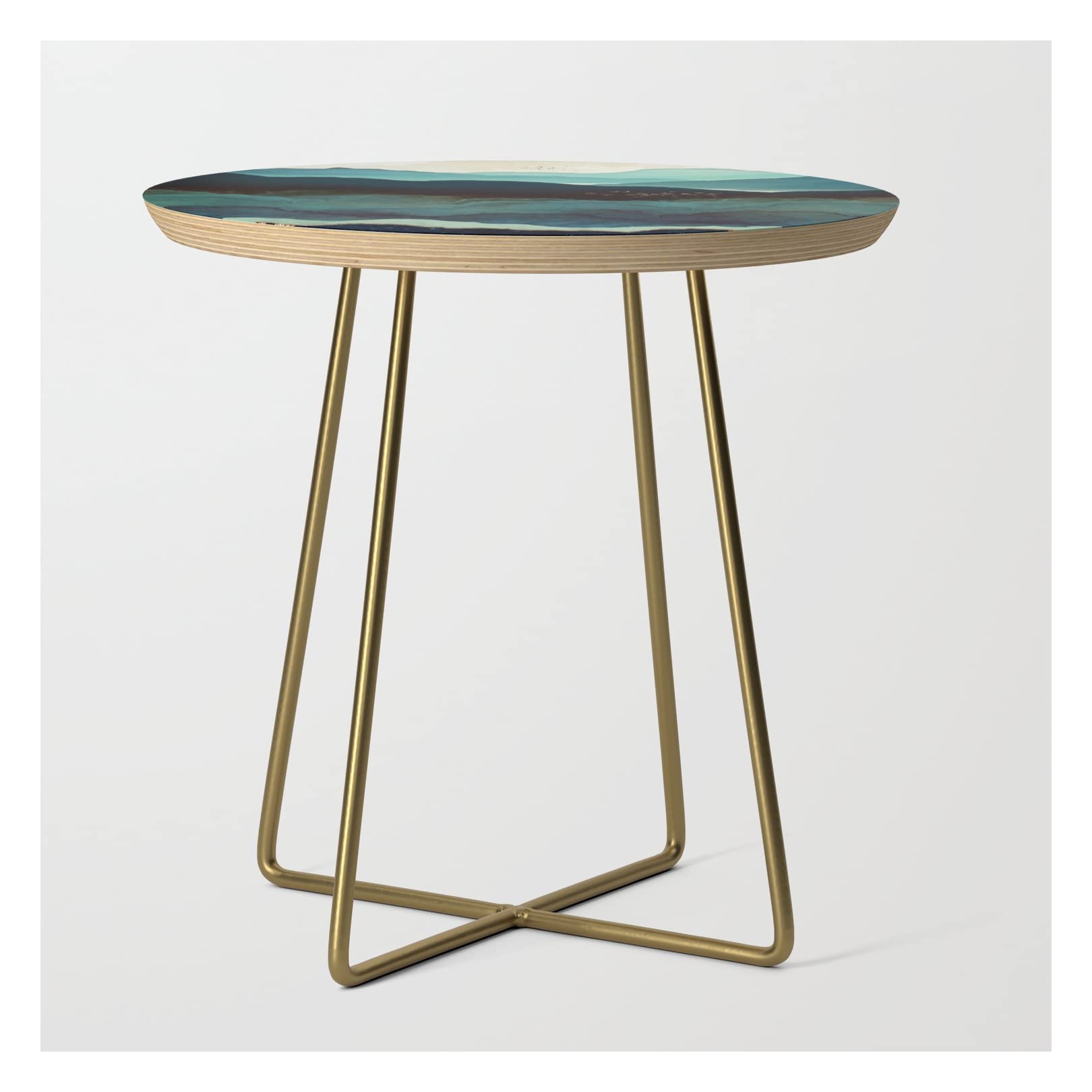 Spacefrogdesigns Indigo Mountains Round Side Table in Gold - Modern Accent Table for Living Room, Bedroom & Office Decor