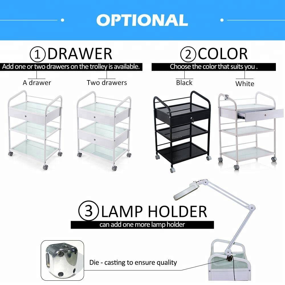 3 Tier Portable Salon Trolley BA6039 - Professional Rolling Beauty Cart for Hair Stylists, Nail Tech & Makeup Artists - Perfect for Salon, Spa & Home Use