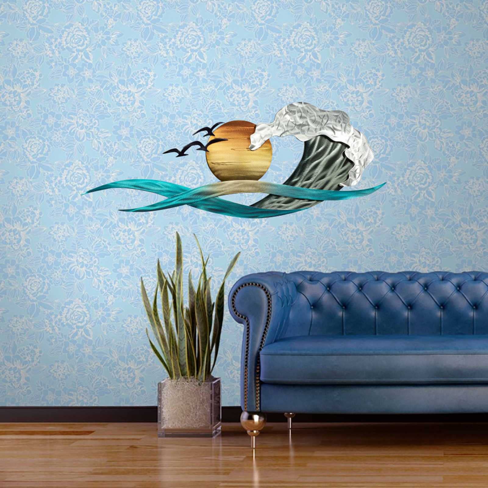 Gigesute Sunshine Ocean Wave Metal Wall Art - Coastal Decor for Indoor & Outdoor - Perfect for Living Room, Bedroom, Patio - Beach House & Coastal Theme Decorations