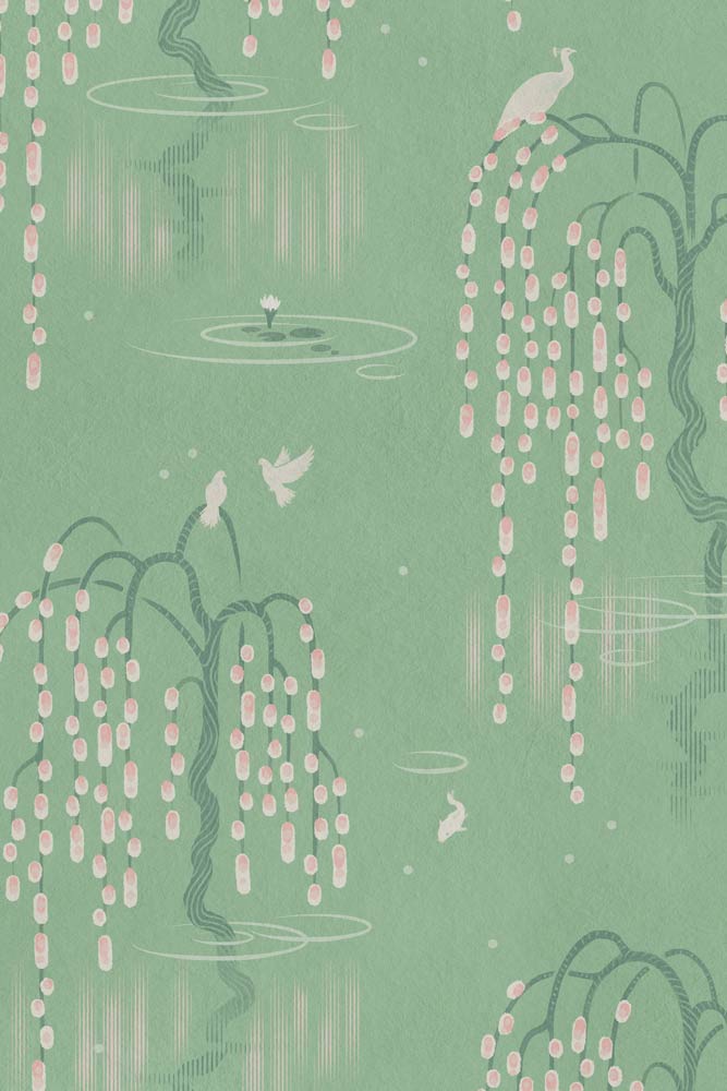 Divine Savages Kyoto Blossom Willow Green Peel and Stick Wallpaper - Self-Adhesive Removable Wallpaper for Bedroom, Living Room, Nursery Decor