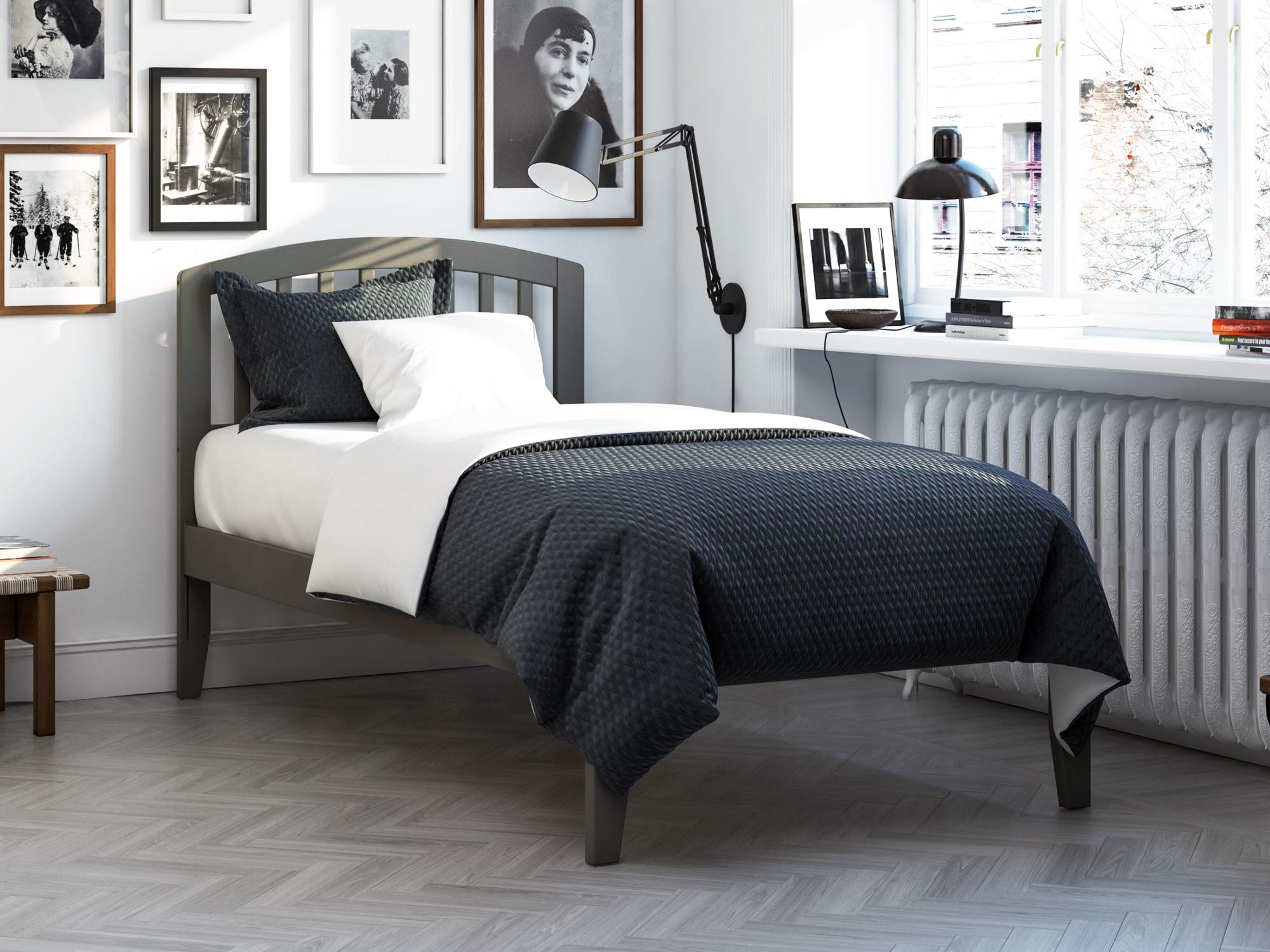 AFI Richmond Twin Platform Bed Frame with USB Charging Ports - Modern Grey Wooden Bed for Kids & Teens - Perfect for Small Bedrooms, Dorms & Guest Rooms