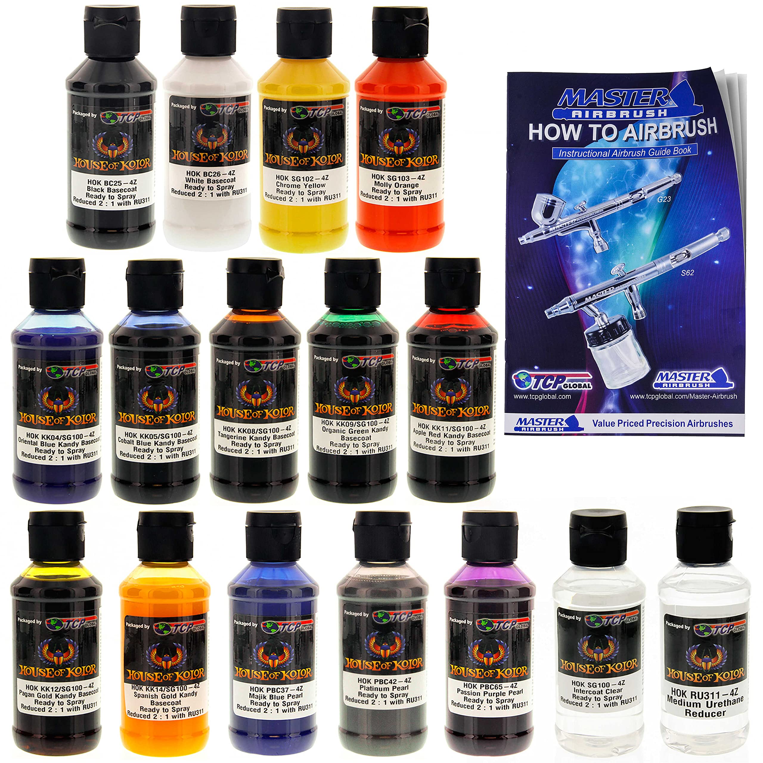 House of Kolor 4Oz 14 Color Kit with Kandy, Graphic, Metallic & Pearl Basecoat - Professional Automotive Paint Set for Custom Cars, Motorcycles & Airbrush Art Projects