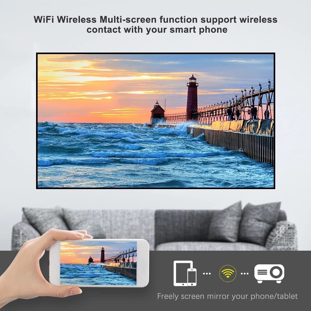 PHAVEA Android 9.0 WiFi Projector - 1080P Full HD Portable Movie Projector with 6500 Lumens, 40° Keystone Correction & Zoom - 100 Inch Display for Home Theater, Outdoor Movies, Gaming & Business Presentations