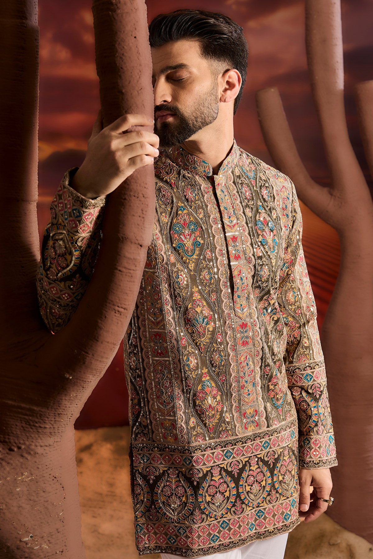 Elegant Mehndi Green Floral Short Chikankari Kurta with Multi-Thread & Zari Work - Perfect for Festivals, Weddings & Ethnic Parties