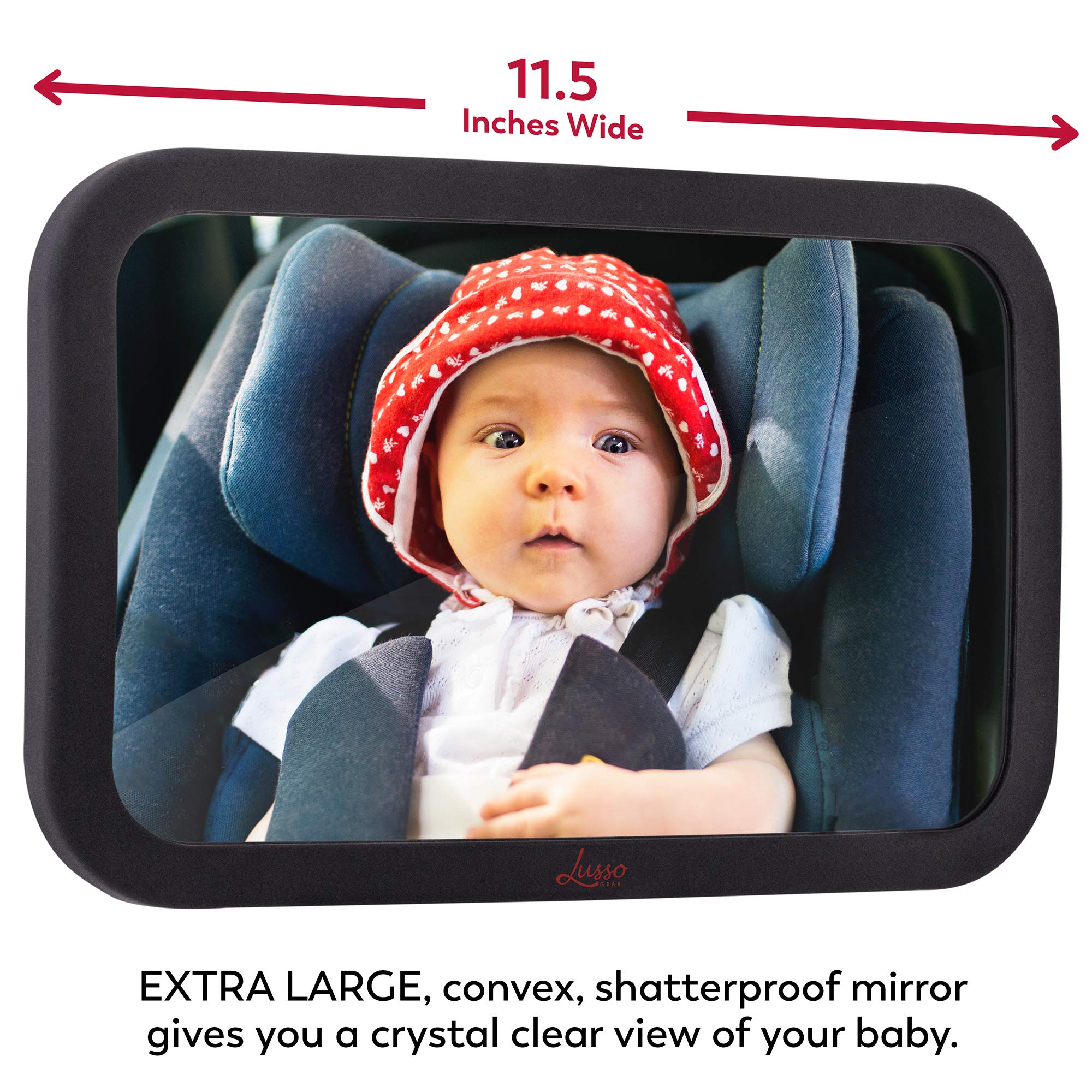 Lusso Gear 2 Pack Waterproof Car Seat Protectors (Black with Red) & Baby Backseat Mirror - Premium Oxford Fabric for Leather & Fabric Seats Protection - Perfect for Family Travel, Road Trips & Daily Commute