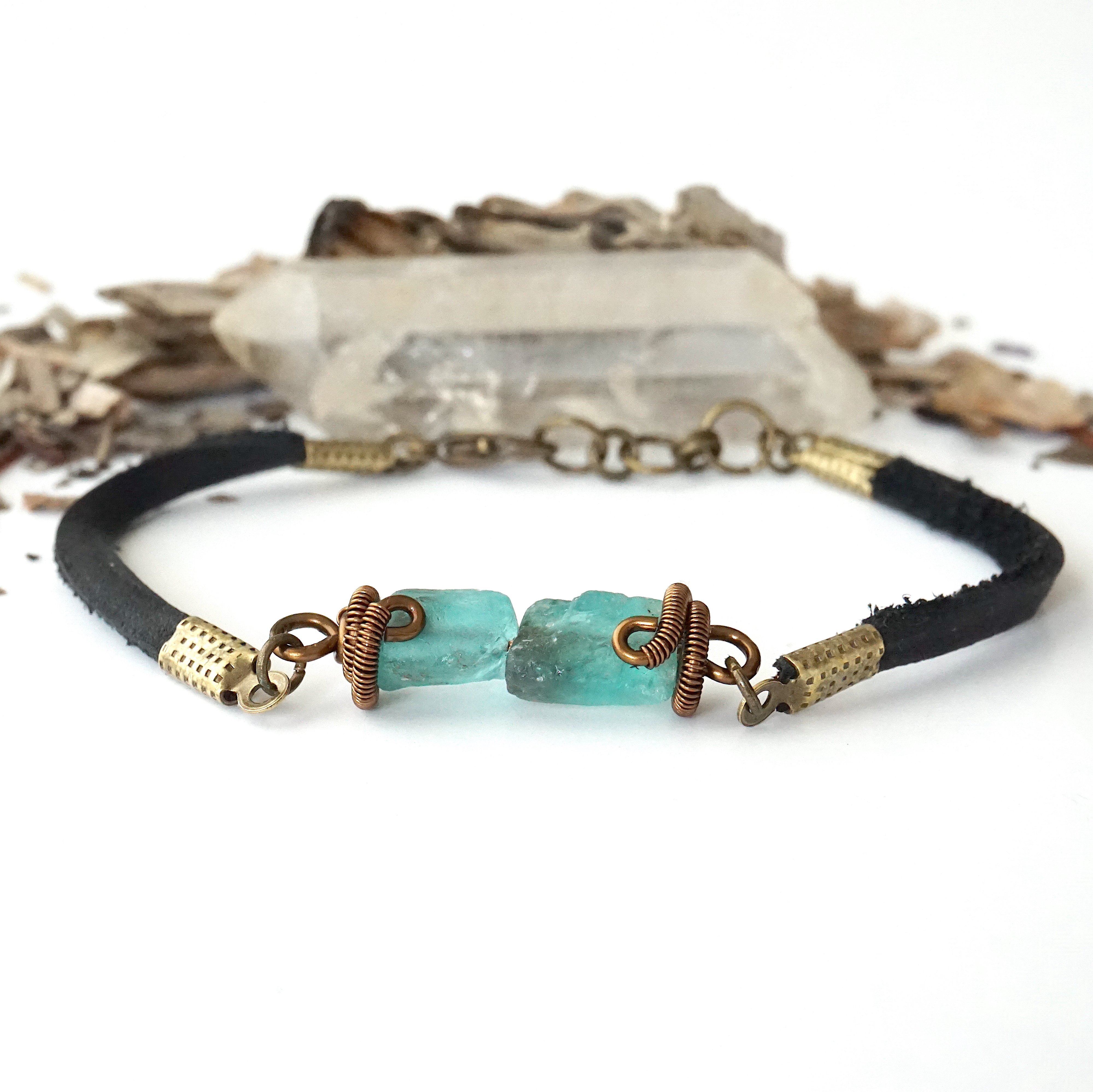 Men's Blue Raw Apatite Bracelet - Natural Stone Healing Crystal Jewelry for Meditation, Energy Balance & Spiritual Protection | Perfect Gift for Men