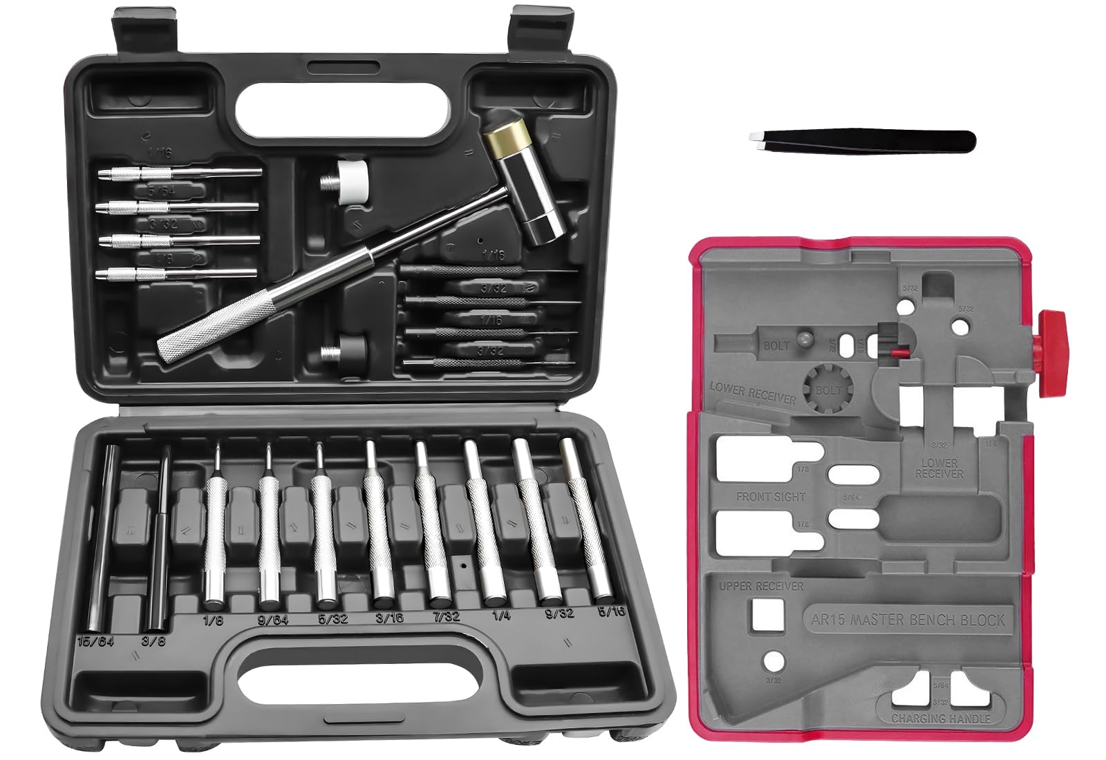 Professional Heavy-Duty Pin Punch Set - 12-Piece Roll Pin Punch Tool Kit with Organizer Storage Box | Precision Bench Block & Durable Metal Construction | Ideal for Mechanical Repairs, Gunsmithing & Automotive Maintenance