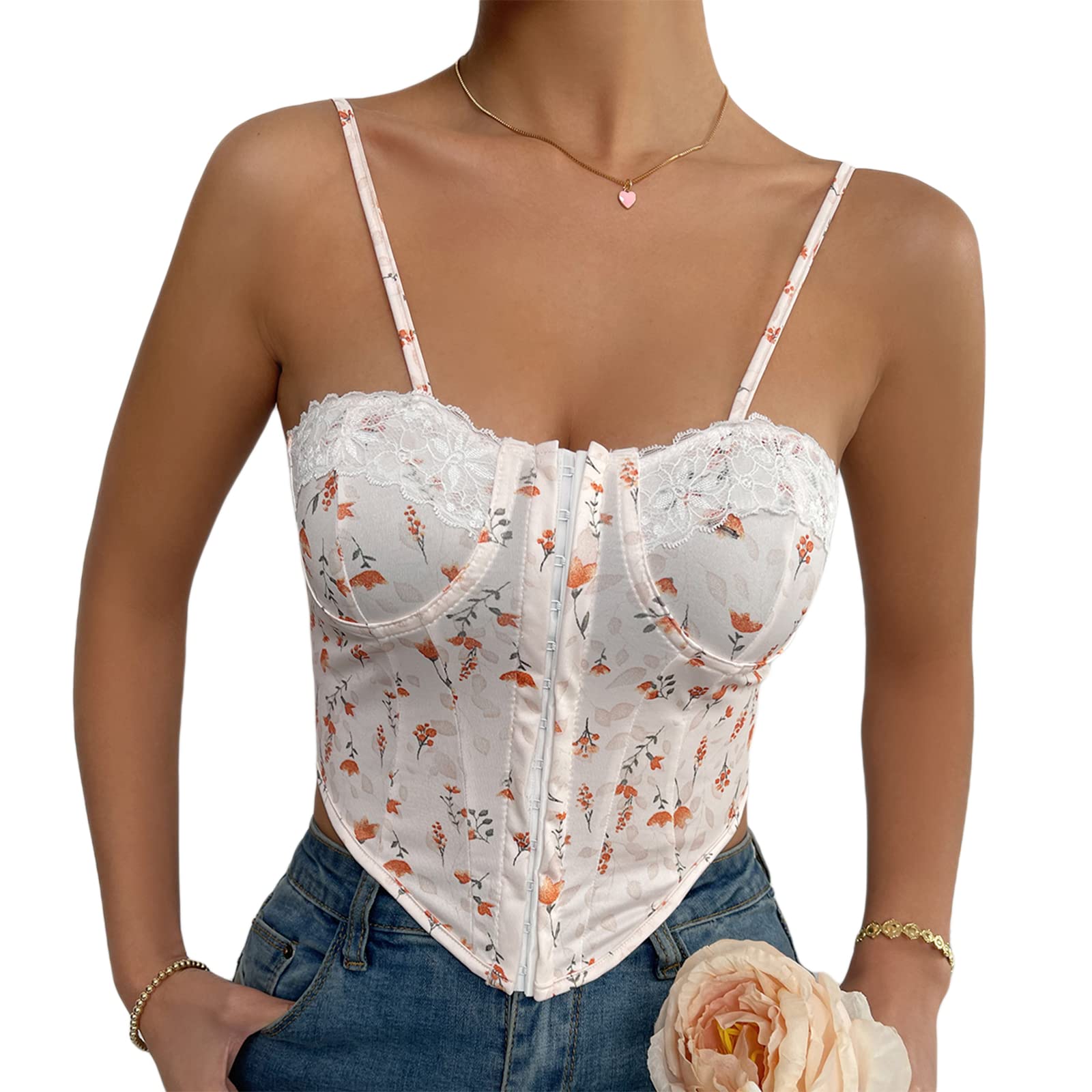 Women's Patchwork Corset Top - Lace V-Neck Backless Cami Tank with Push-Up Bustier | Summer Aesthetic Fashion for Date Night, Clubwear & Boho Outfits
