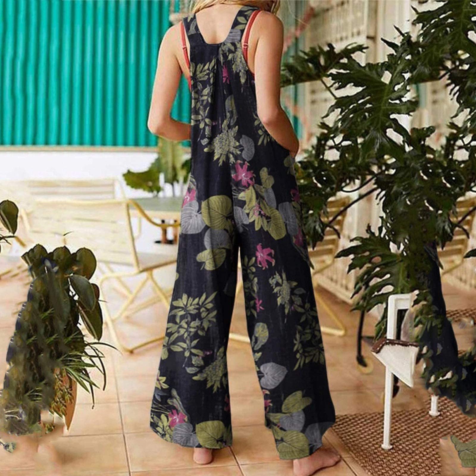 NBXNZWF Women's Loose Fit Casual Overalls 2024 - Floral Patchwork Bohemian Romper with Wide Leg & Dual Pockets | Perfect for Spring Outfits, Music Festivals & Boho Chic Style
