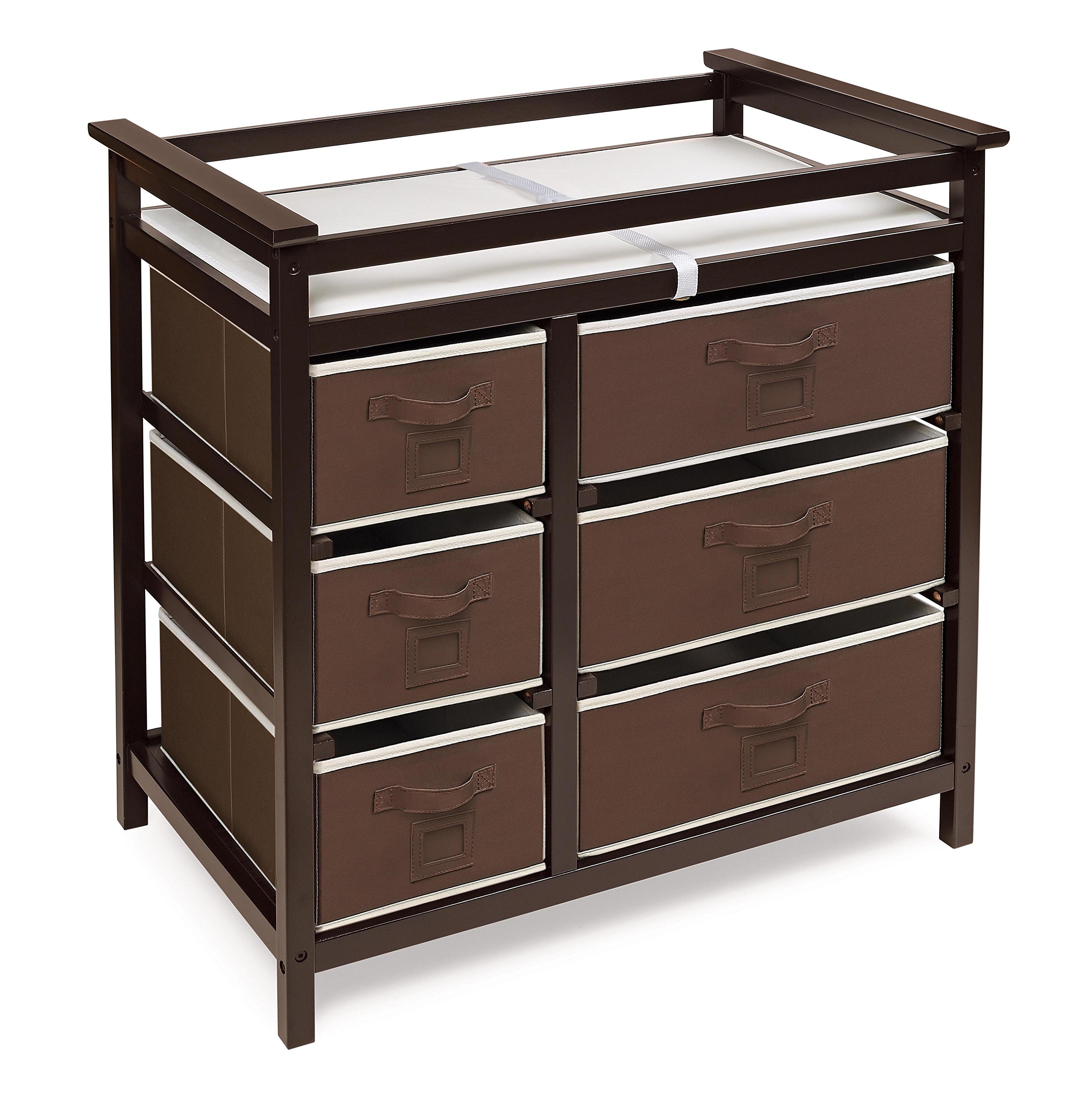 Modern Baby Changing Table with 6 Storage Drawers & Changing Pad - Espresso Finish Diaper Station | Nursery Organization for Newborns & Toddlers | Perfect for Baby Showers & Gender Reveal Gifts