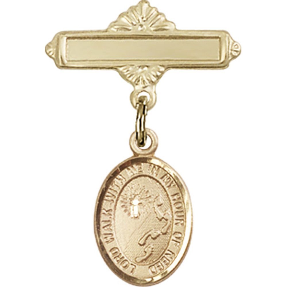 Bonyak Gold Filled Saint Medal Jewelry - Baby Footprint & Cross Charm Religious Necklace Pendant (1 x 5/8 Inch) - Perfect for Baptism Gifts, Christening, First Communion & Everyday Faith Jewelry