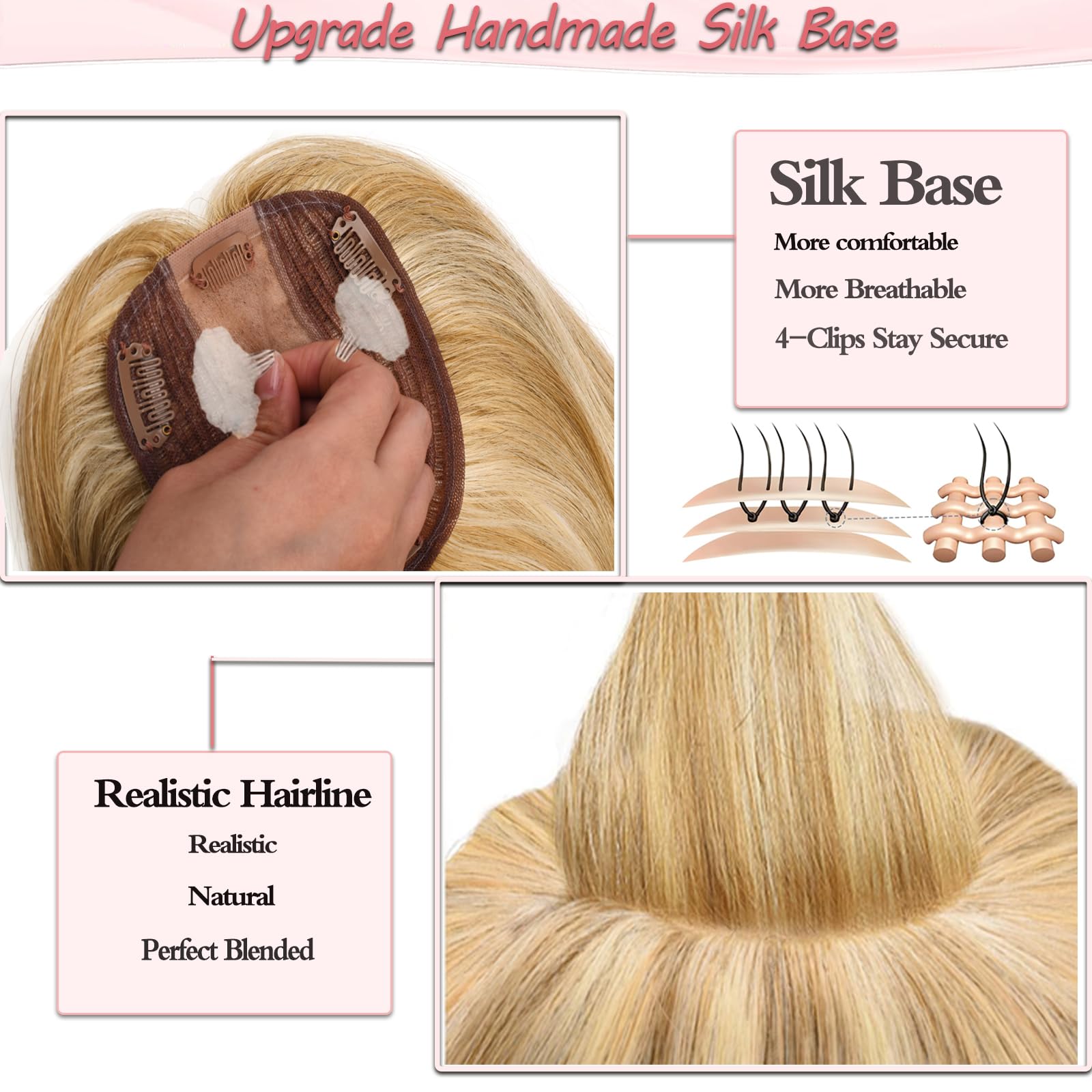 Premium Real Human Hair Toppers for Women - Silk Base Remy Hair Wiglets for Thinning Hair | Clip-in Hair Extensions No Bangs | Perfect for Daily Wear, Special Occasions & Hair Volume Enhancement