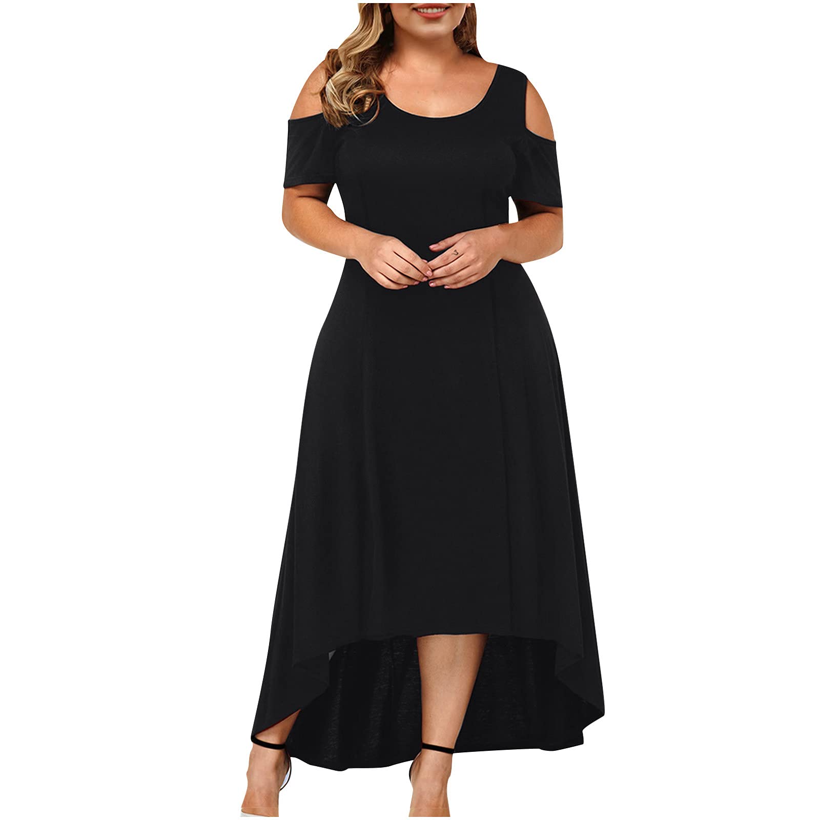 FengLS Women's Sexy Cold Shoulder Cocktail Dress - Short Sleeve Prom Dress for Plus Size Ladies | Perfect for Summer Parties, Date Nights & Special Occasions