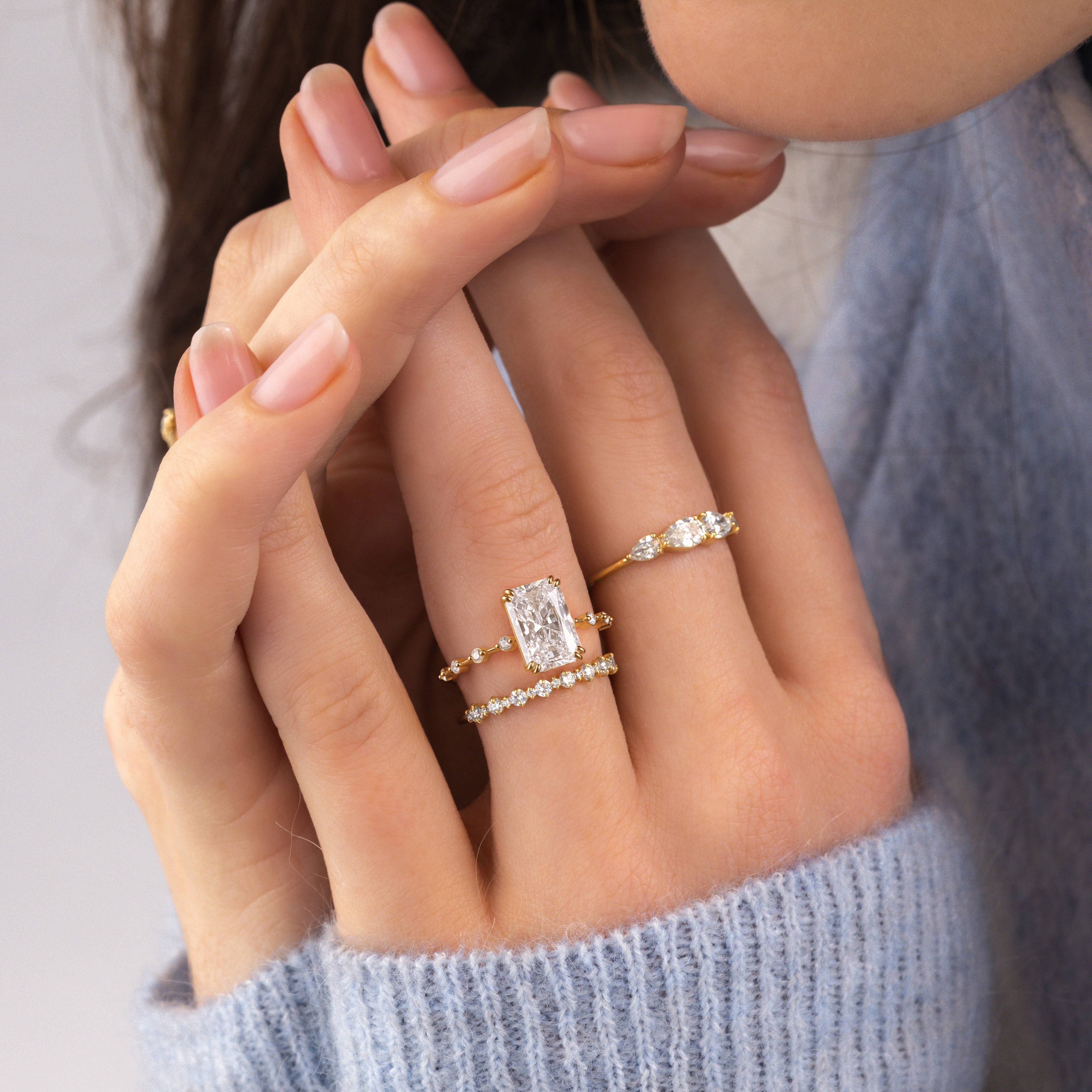 Radiant Cut Distance Ring - Elegant Wedding Band for Women, Stackable Engagement Ring, Perfect for Bridal Jewelry & Anniversary Gifts