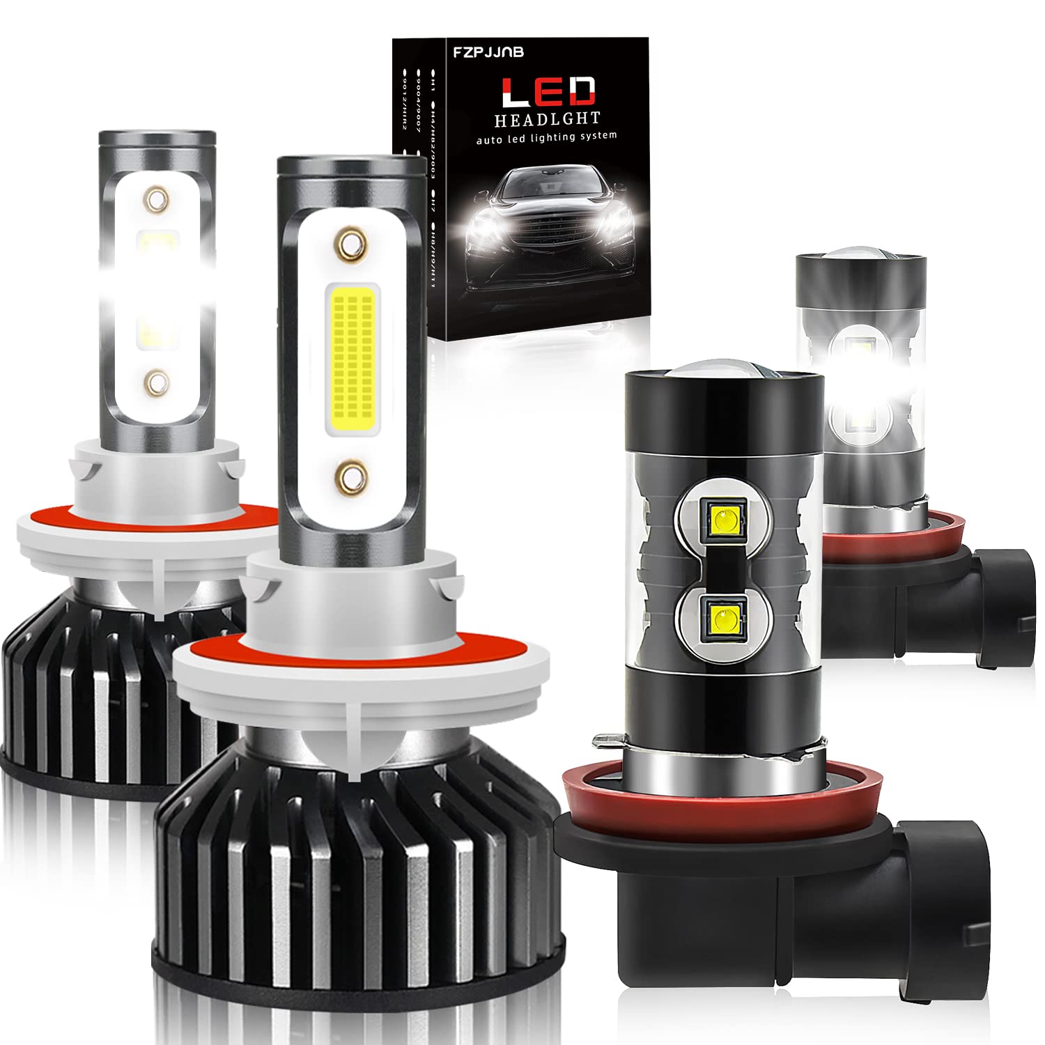 2011-2015 Chevy Cruze LED Headlight Bulbs 9008/H13 High Low Beam + H8/H16 LED Fog Lights - 500% Brighter 6000K Cool White Halogen Replacement - Plug and Play Headlamp Kit (4-Pack) - Perfect for Night Driving & Foggy Conditions
