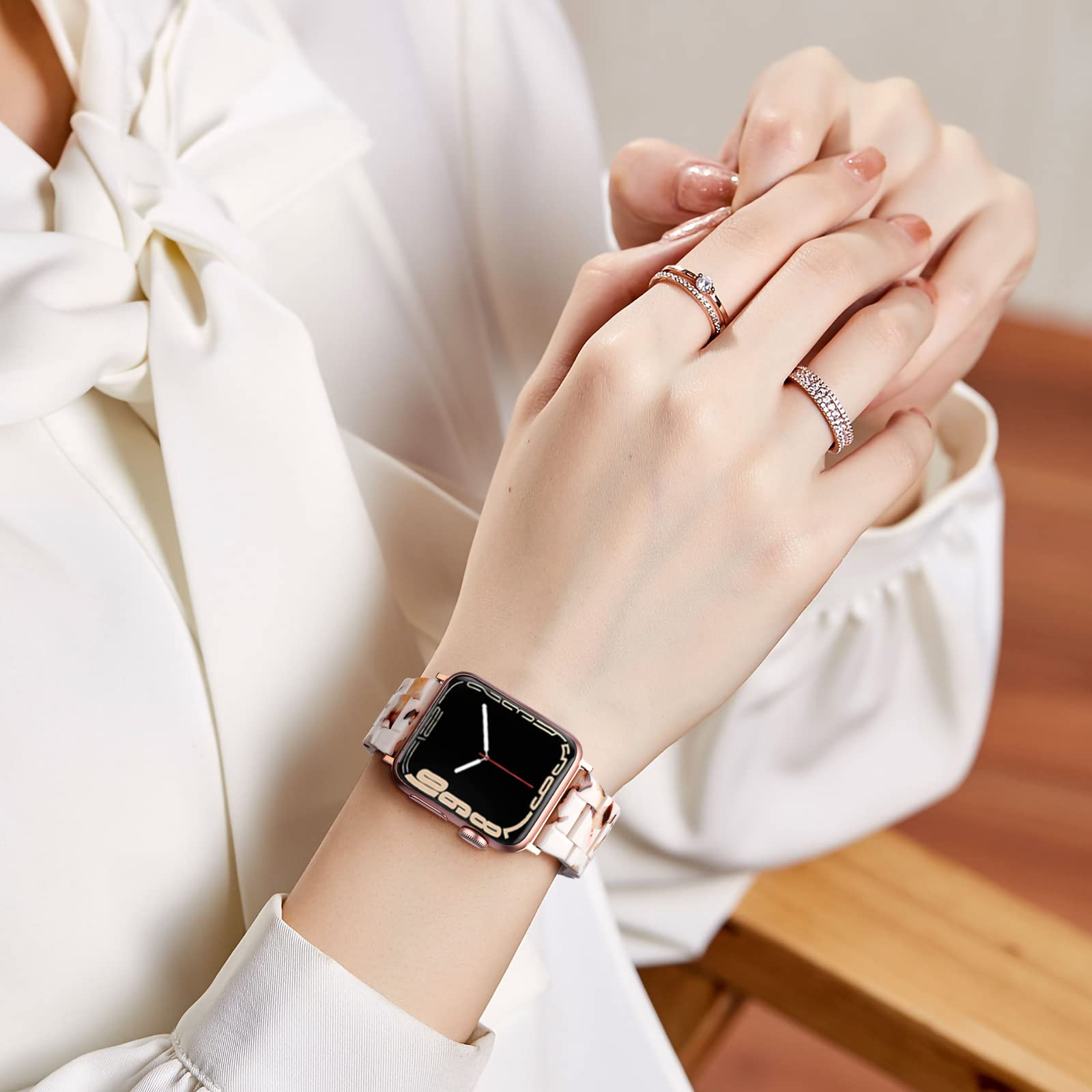GEAK Resin Apple Watch Band 40mm 38mm 41mm Compatible with iWatch Series 7/6/5/4/3/2/1/SE - Stylish Durable Replacement Band for Women & Men with Stainless Steel Buckle (Nougat White) - Perfect for Workouts, Office & Casual Wear