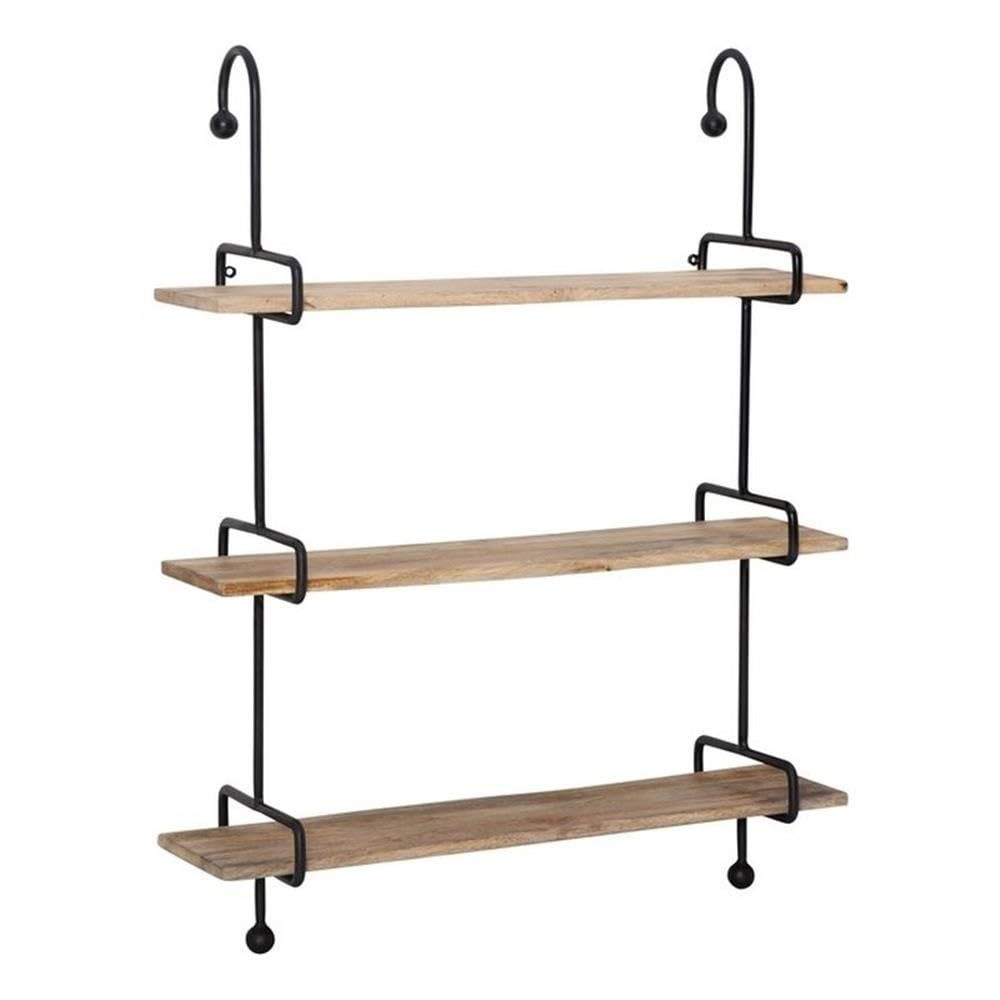 Powell Furniture Linon Chrisley 3-Tier Black Metal Wall Shelves for Living Room, Bathroom & Kitchen Storage | Rustic Industrial Decor