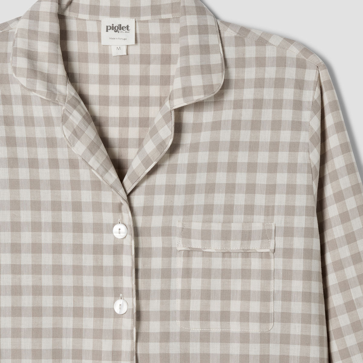 Mushroom Gingham Linen Blend Pajama Set - Soft & Breathable Sleepwear for Women - Perfect for Lounging, Sleeping & Relaxing at Home