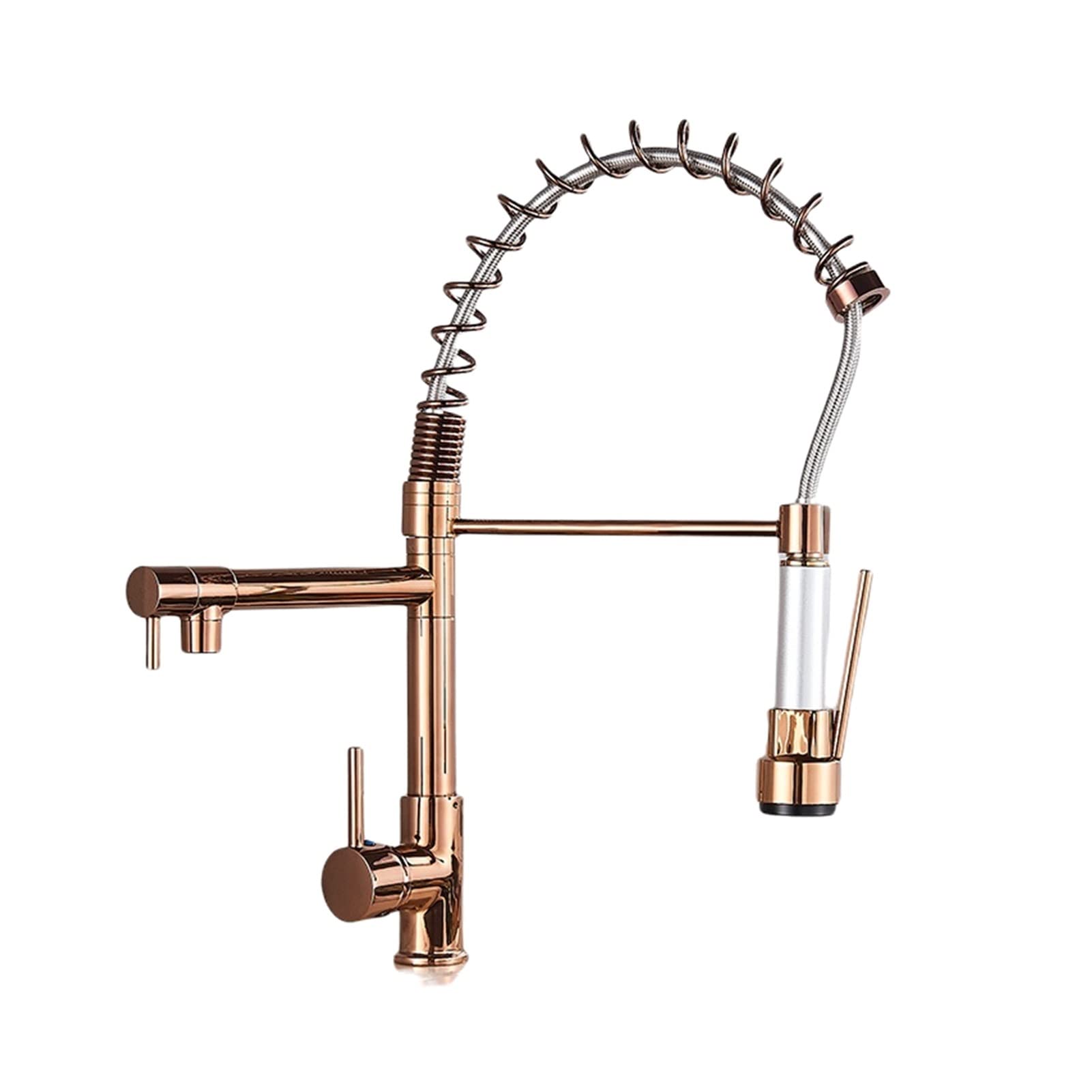 Rose Gold & Black Pull Down Kitchen Faucet - Dual Spout Single Handle Water Mixer Tap with 360° Rotation - Modern Spring Design for Sink (Rose Gold) - Perfect for Cooking, Washing Dishes & Food Prep