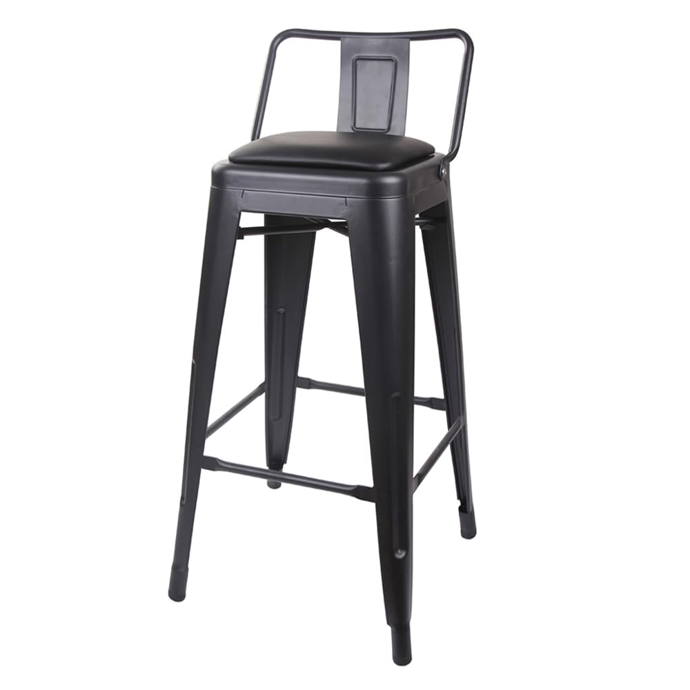 GIA 30-Inch Bar Height Metal Stool with Vegan Leather Seat - Black (Set of 3) - Perfect for Kitchen Island, Breakfast Bar & Home Pub Stools