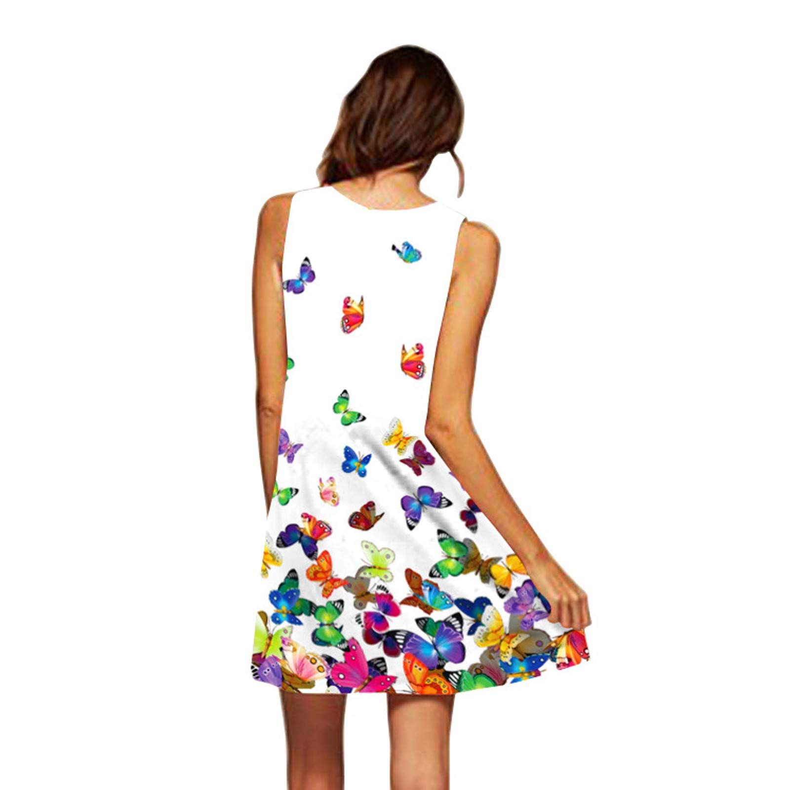 XinYuTing Women's Sleeveless Loose Summer Dress - Floral Print Round Neck Casual Maxi Dress (White, Medium) | Perfect for Beach Vacation, Brunch Dates & Summer Outings