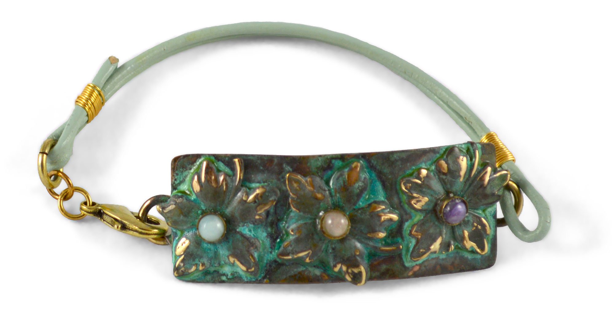 Floral Cartouche Rawhide Rock Band Bracelet for Women - Small Boho Style Handmade Leather Wristband for Music Festivals, Concerts, and Everyday Wear