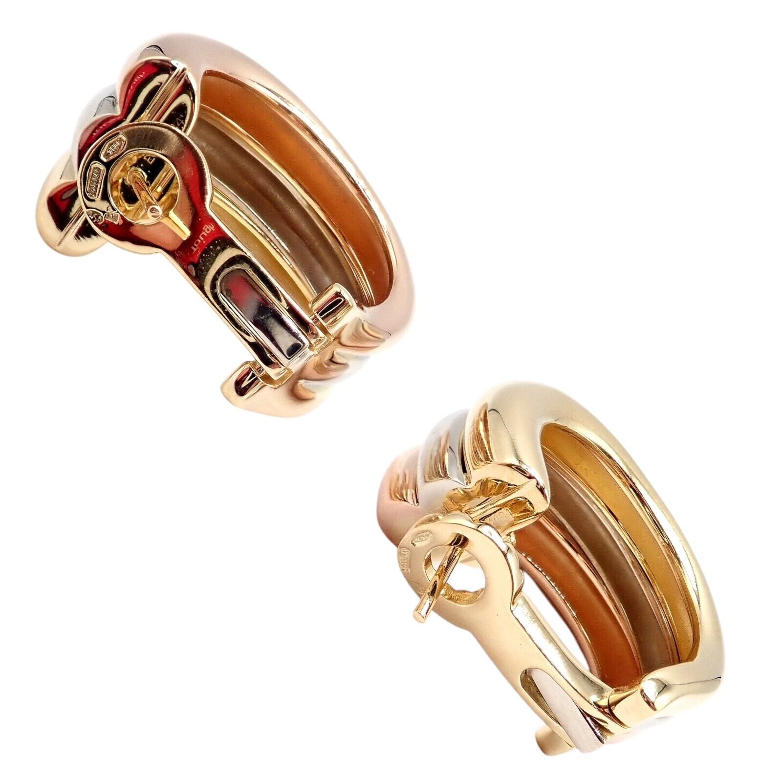 Authentic Cartier 18k Tri-Color Gold Large Trinity Huggie Hoop Earrings - Luxury Jewelry for Women, Perfect for Parties, Weddings & Special Occasions