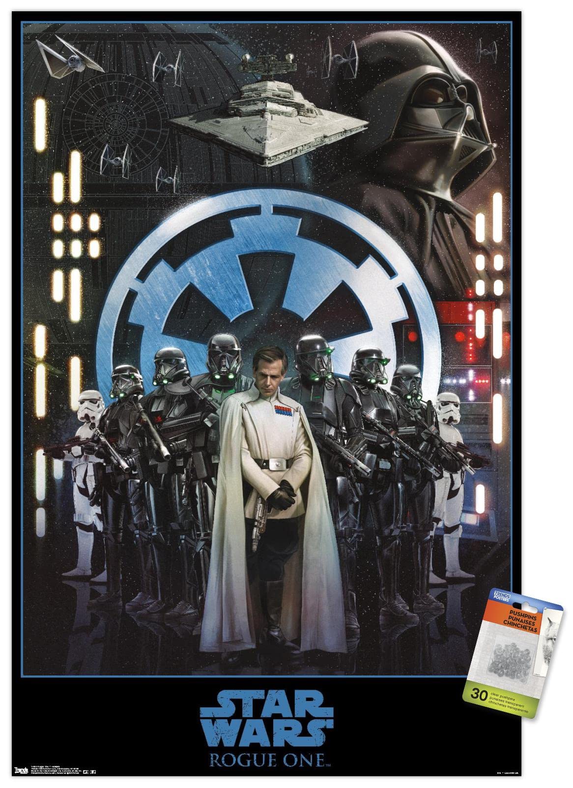 Star Wars Rogue One Empire Themed Wall Poster with Push Pins - Perfect for Bedroom, Office & Game Room Decor