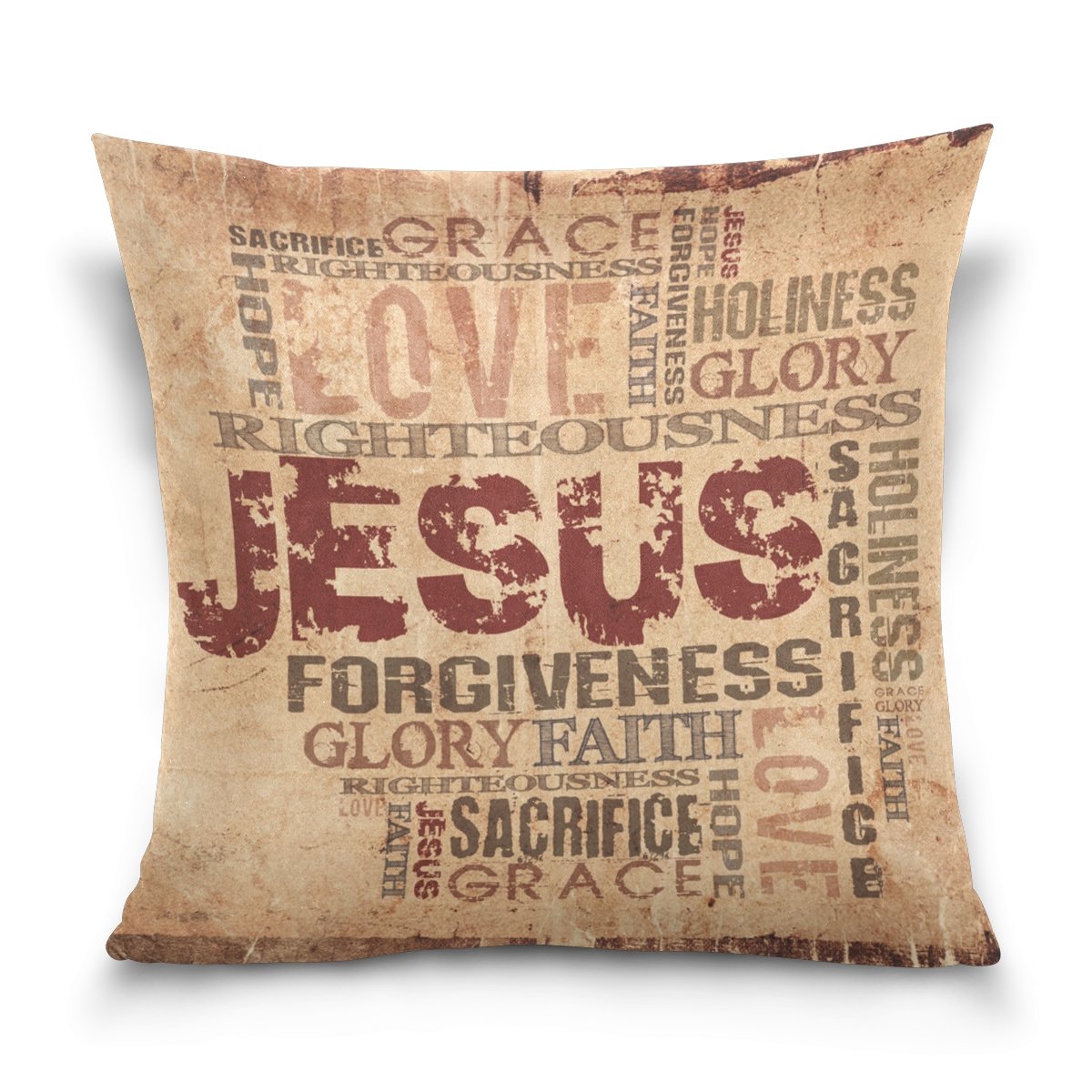 ALAZA Religious Words Grunge Background Cotton Velvet Pillow Cover - 18x18 Inch Square Double Sided Cushion Case for Sofa, Bed & Home Decor - Soft Throw Pillow Cover with Inspirational Quotes