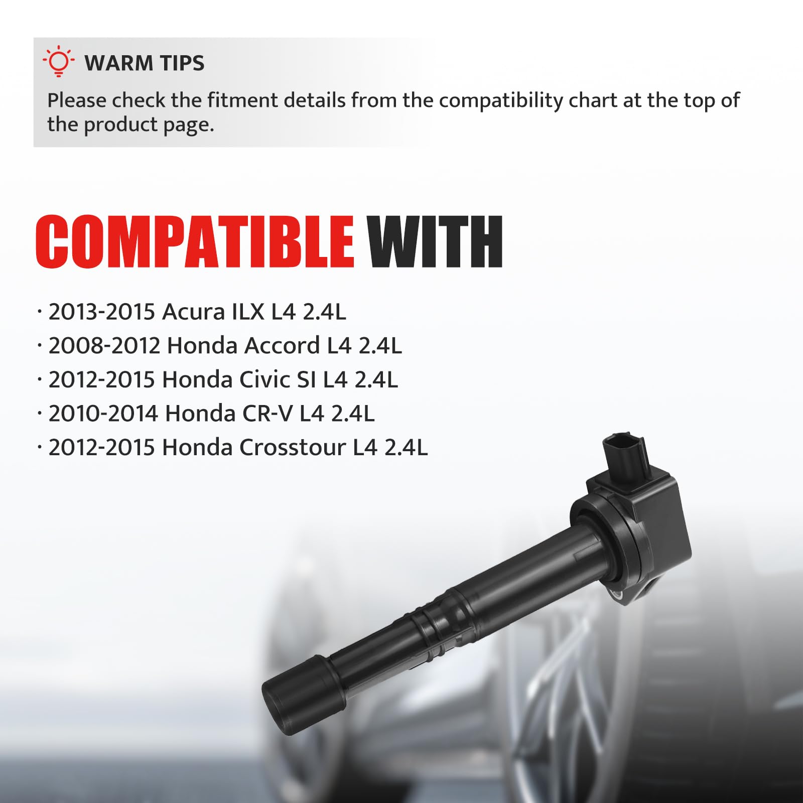 High Performance Ignition Coil Pack Replacement for 2008-2015 Honda Accord 2.4L, CR-V, Civic Si, Crosstour & Acura ILX 2.4L - Compatible with UF602 C1662 Codes (Set of 4) - Improves Engine Power, Fuel Efficiency & Smooth Acceleration