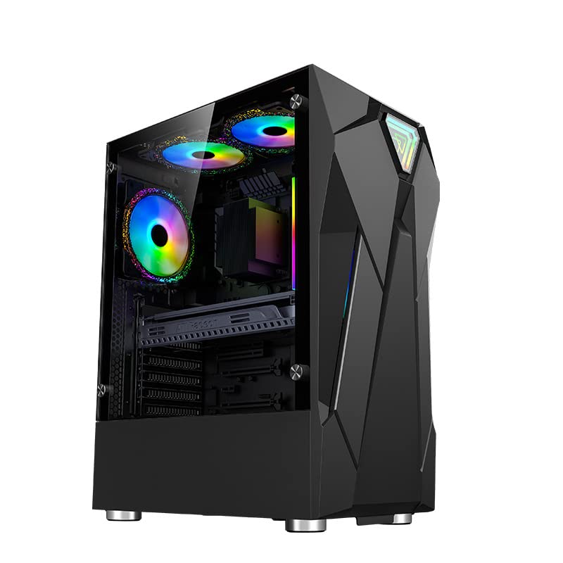 6-Pack 120mm RGB PC Cooling Fans with Fixed Lighting - High Airflow ATX Mid-Tower Computer Case for Gaming PCs, USB 3.0 Ports & Tempered Glass Side Panel (Black) - Perfect for Gaming Rigs, Workstations, and High-Performance Cooling Systems