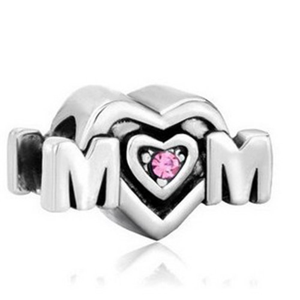 Athena Jewelry Sterling Silver Mom Charm Pendant - Fits European Style Bracelets - Perfect for Mother's Day Gifts & Personalized Jewelry