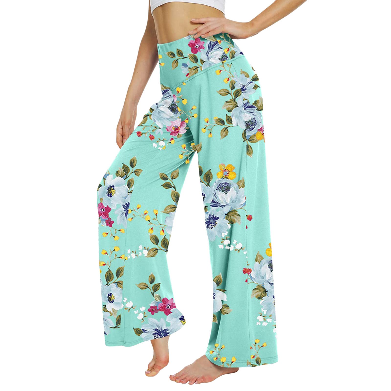 **Women's Wide Leg Palazzo Pants with Slit - Bohemian Vintage Casual Long Pants for Dressy & Everyday Wear | Perfect for Office, Beach & Date Nights**