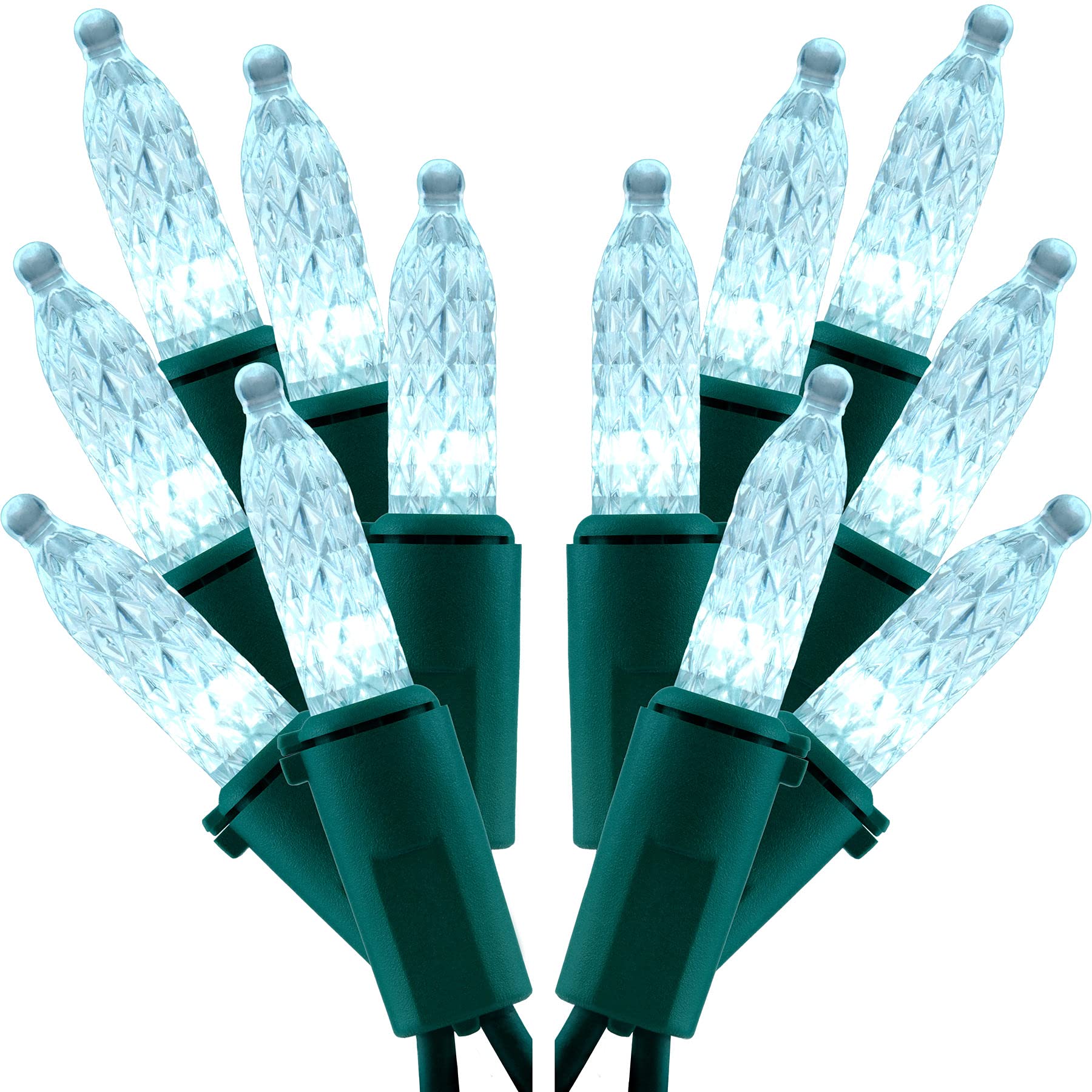 Cool White Faceted LED Christmas Lights - 2 Pack, 33 Ft 100 LED Mini Lights with Green Wire, UL Certified Commercial Grade Holiday String Lights for Indoor/Outdoor Decor - Perfect for Christmas Trees, Home, Garden & Party Decoration