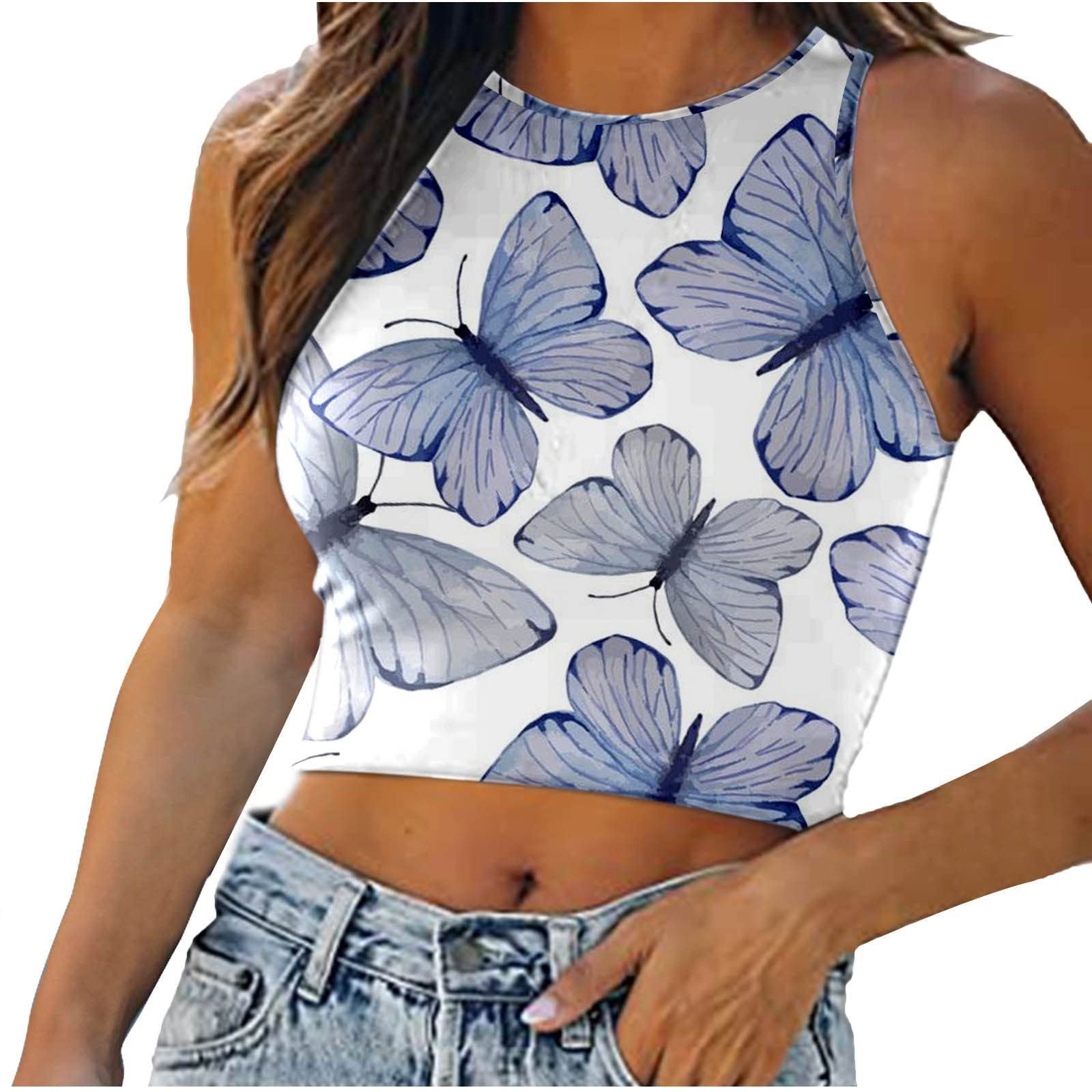 Women's Trendy Printed Racerback Crop Tank Top - Round Neck Sleeveless Summer Workout Blouse for Yoga, Gym & Casual Wear | Slim Fit Fashion T-Shirt Vest