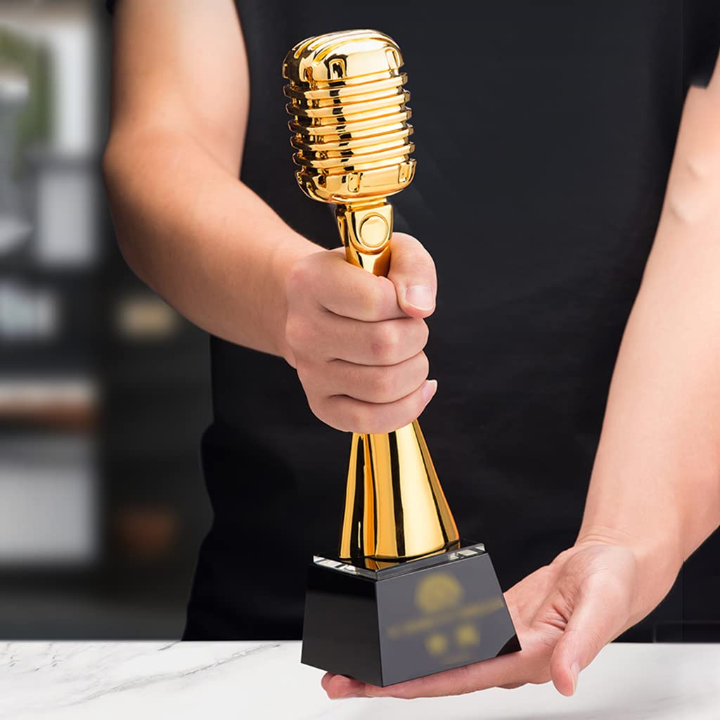Custom Gold Trophy Microphone - SWAYVES Singing Contest Award for Guest Performers (8x27cm) - Perfect for Music Events, Karaoke Nights & Talent Shows